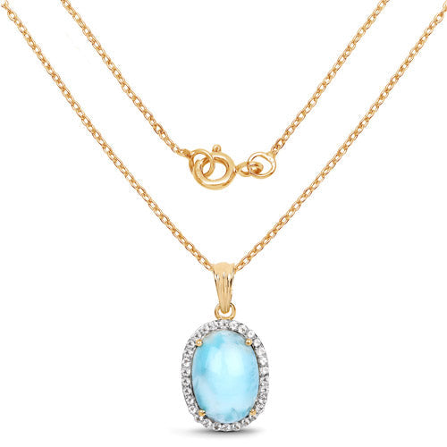 14K Yellow Gold Plated 13.55 Carat Genuine Larimar and White Topaz .925 Sterling Silver Pendant by Bids.com