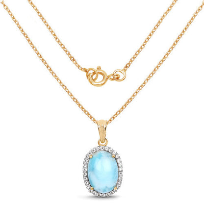 14K Yellow Gold Plated 13.55 Carat Genuine Larimar and White Topaz .925 Sterling Silver Pendant by Bids.com