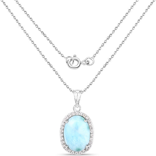 13.55 Carat Genuine Larimar and White Topaz .925 Sterling Silver Pendant by Bids.com