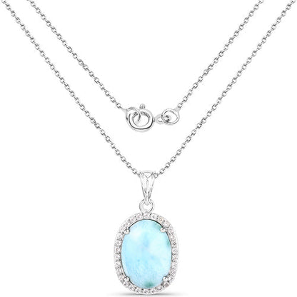13.55 Carat Genuine Larimar and White Topaz .925 Sterling Silver Pendant by Bids.com