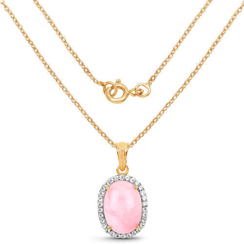 14K Yellow Gold Plated 11.75 Carat Genuine Opal Pink and White Topaz .925 Sterling Silver Pendant  DestGlow