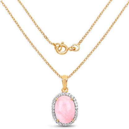 14K Yellow Gold Plated 11.75 Carat Genuine Opal Pink and White Topaz .925 Sterling Silver Pendant  DestGlow