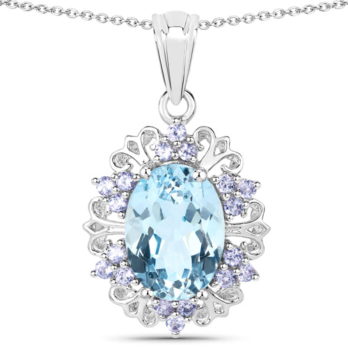 8.13 Carat Genuine Blue Topaz and Tanzanite .925 Sterling Silver Pendant  DestGlow