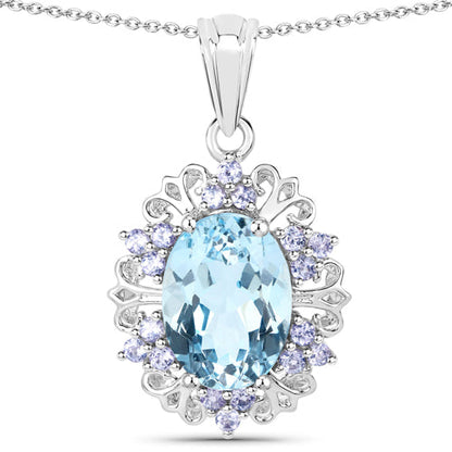 8.13 Carat Genuine Blue Topaz and Tanzanite .925 Sterling Silver Pendant  DestGlow