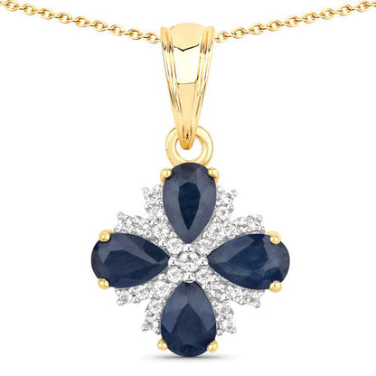 1.87 Carat Genuine Blue Sapphire and White Topaz .925 Sterling Silver Pendant  DestGlow