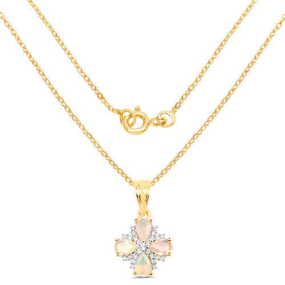 14K Yellow Gold Plated 1.19 Carat Genuine Ethiopian Opal and White Topaz .925 Sterling Silver Pendant  DestGlow