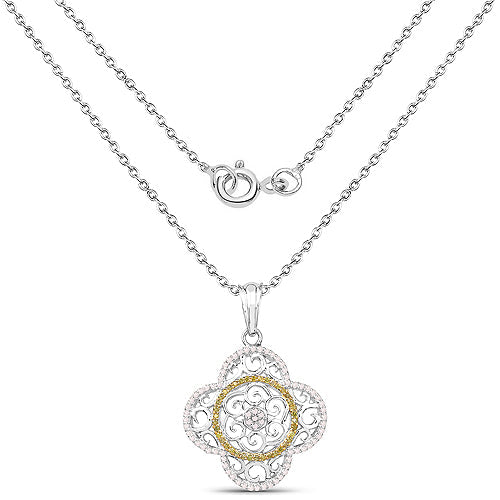 0.57 Carat Genuine White Diamond and Yellow Diamond .925 Sterling Silver Pendant by Bids.com