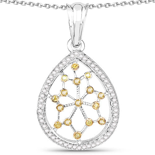 0.45 Carat Genuine White Diamond and Yellow Diamond .925 Sterling Silver Pendant by Bids.com