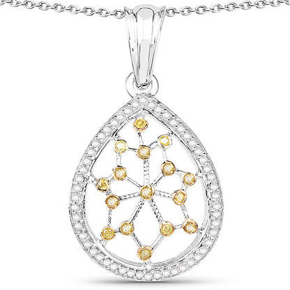 0.45 Carat Genuine White Diamond and Yellow Diamond .925 Sterling Silver Pendant by Bids.com