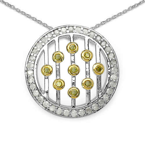 0.50 Carat Genuine White Diamond and Yellow Diamond .925 Sterling Silver Pendant by Avera Group