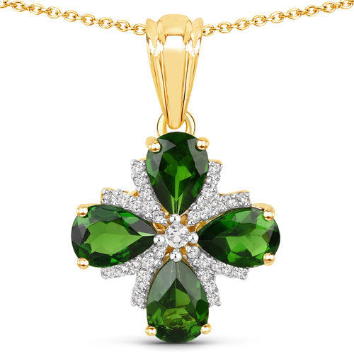 2.70 Carat Genuine Chrome Diopside and White Topaz .925 Sterling Silver Pendant by Bids.com