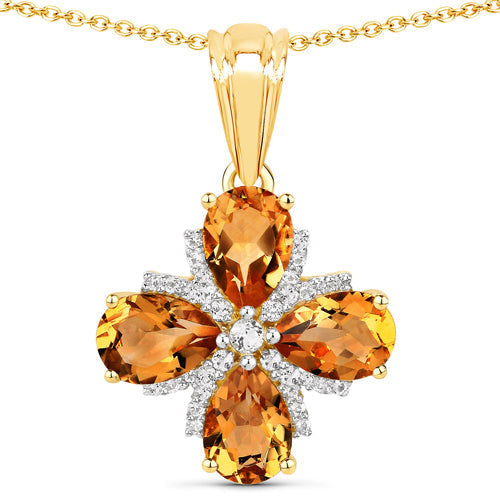 2.46 Carat Genuine Madeira Citrine and White Topaz .925 Sterling Silver Pendant  DestGlow