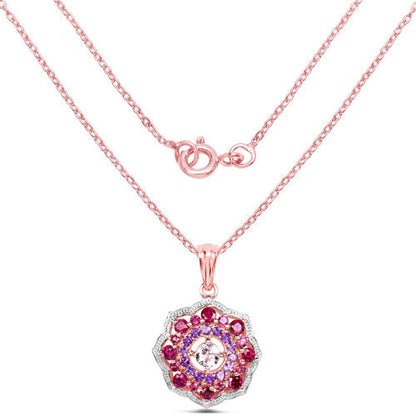 14K Rose Gold Plated 2.30 Carat Genuine Morganite, Rhodolite and Amethyst .925 Sterling Silver Pendant by Bids.com