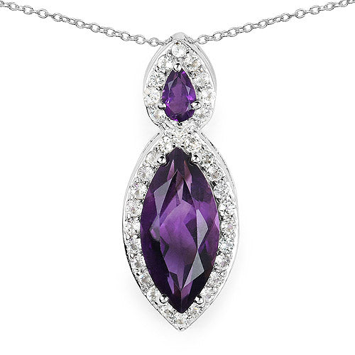 3.53 Carat Genuine Amethyst and White Topaz .925 Sterling Silver Pendant  DestGlow