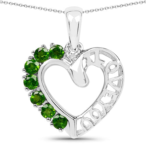 14K White Gold Plated 0.84 Carat Genuine Chrome Diopside .925 Sterling Silver Pendant by Bids.com