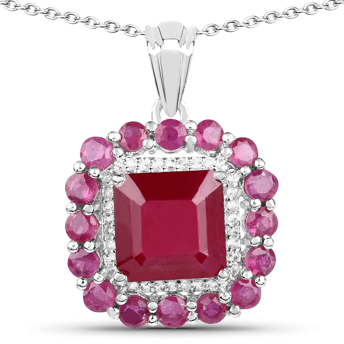 8.48 Carat Glass Filled Ruby and White Topaz .925 Sterling Silver Pendant 