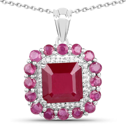 8.48 Carat Glass Filled Ruby and White Topaz .925 Sterling Silver Pendant 