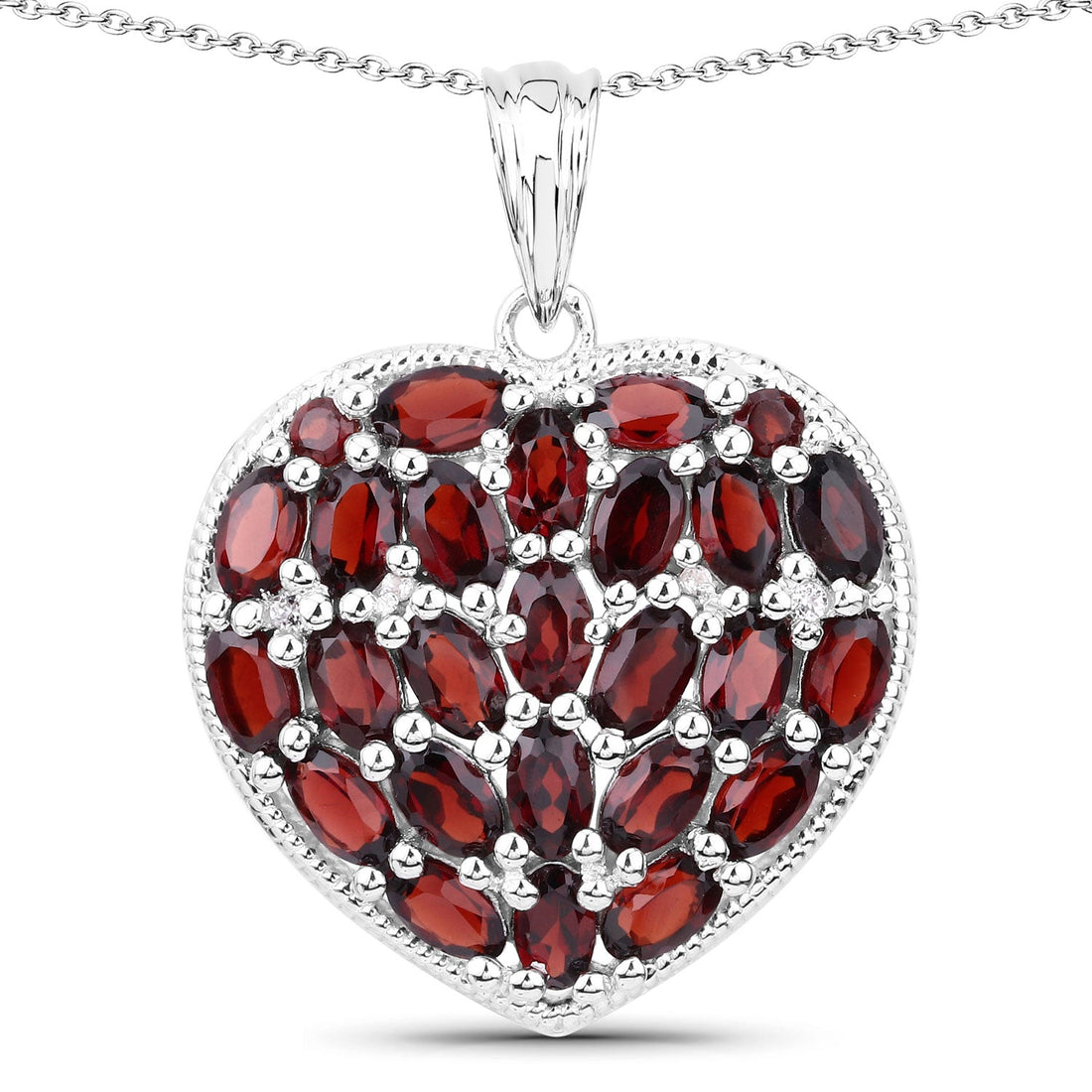 6.98 Carat Genuine Garnet and White Topaz .925 Sterling Silver Pendant 