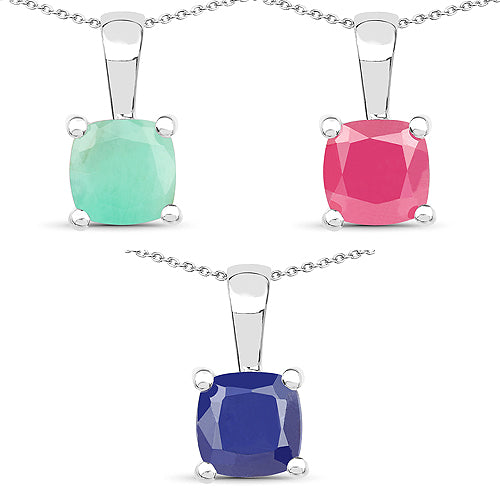 3.00 Carat Genuine Emerald, Glass Filled Ruby &amp; Glass Filled Sapphire .925 Sterling Silver Pendant by Bids.com
