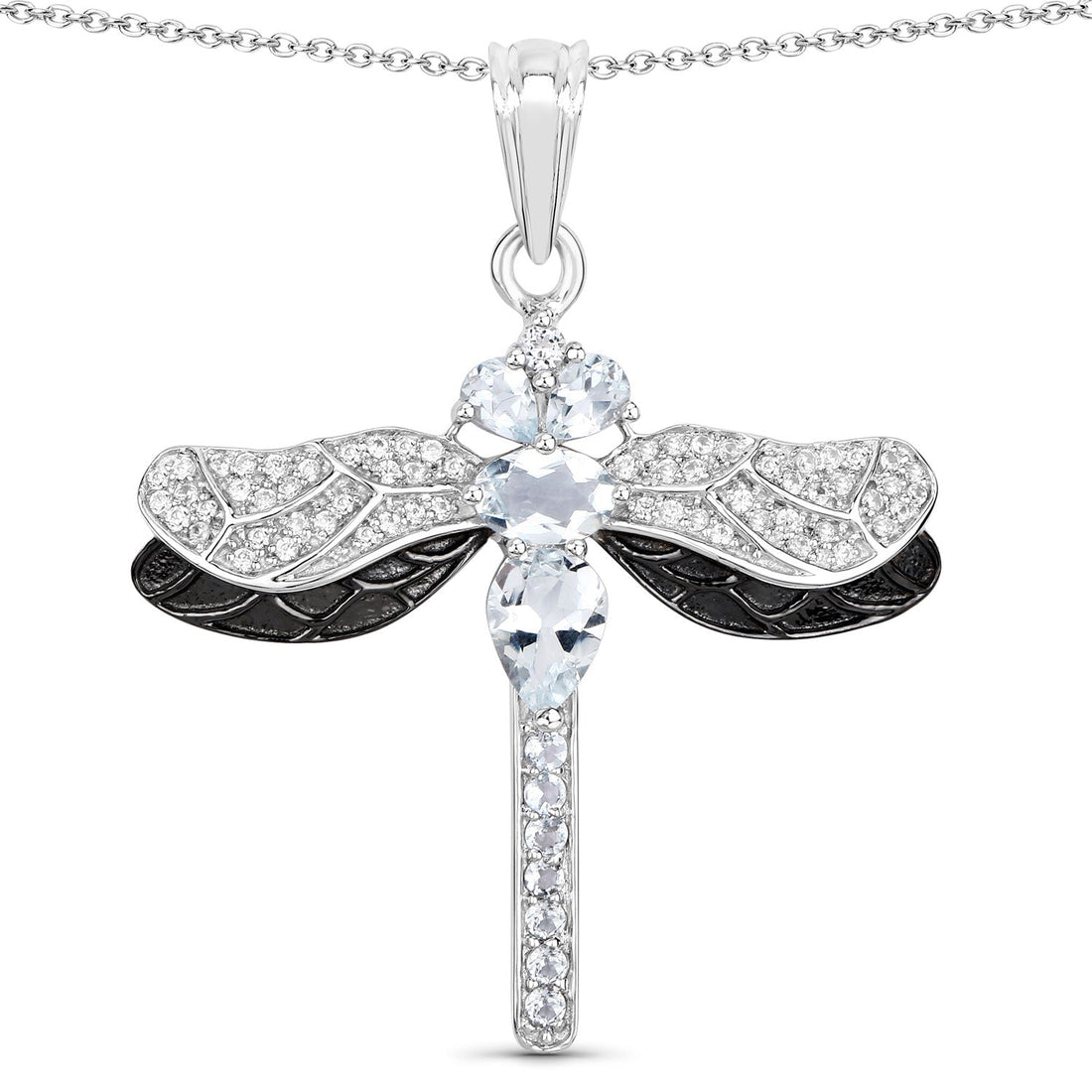 1.86 Carat Genuine Aquamarine and White Zircon .925 Sterling Silver Pendant 