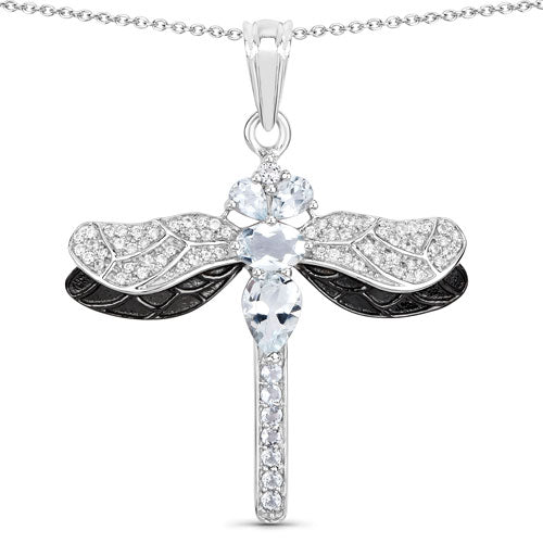 1.86 Carat Genuine Aquamarine and White Zircon .925 Sterling Silver Pendant  DestGlow