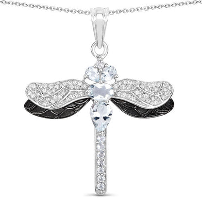1.86 Carat Genuine Aquamarine and White Zircon .925 Sterling Silver Pendant  DestGlow