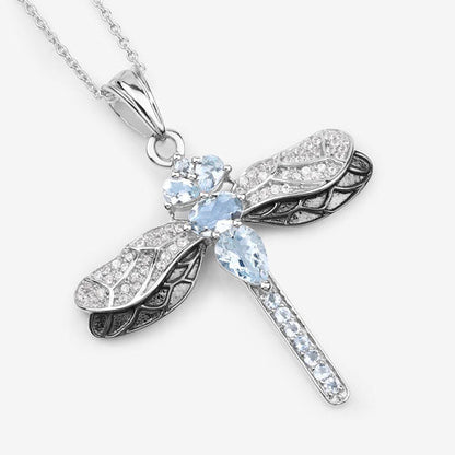 1.86 Carat Genuine Aquamarine and White Zircon .925 Sterling Silver Pendant  DestGlow