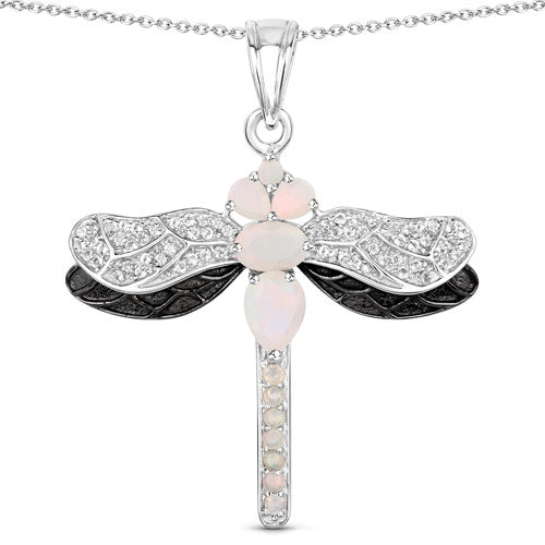 1.41 Carat Genuine Ethiopian Opal and White Topaz .925 Sterling Silver Pendant by Bids.com