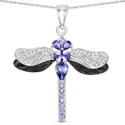 1.99 Carat Genuine Tanzanite and White Zircon .925 Sterling Silver Pendant  DestGlow