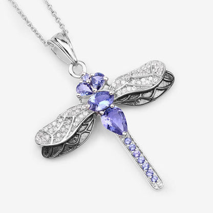 1.99 Carat Genuine Tanzanite and White Zircon .925 Sterling Silver Pendant  DestGlow
