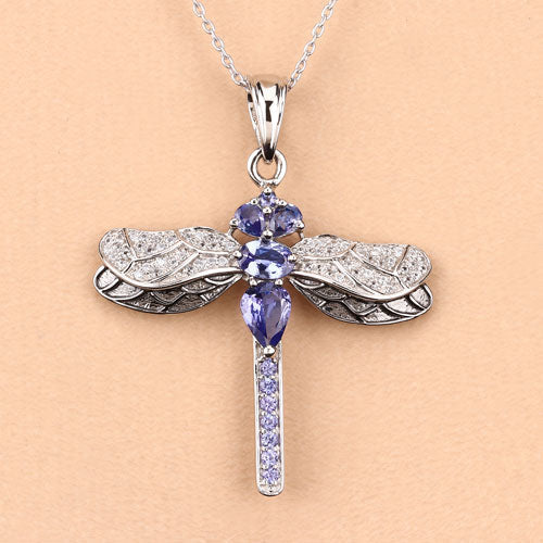 1.99 Carat Genuine Tanzanite and White Zircon .925 Sterling Silver Pendant  DestGlow