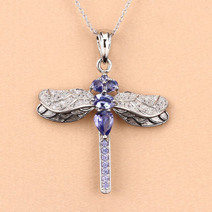 1.99 Carat Genuine Tanzanite and White Zircon .925 Sterling Silver Pendant  DestGlow