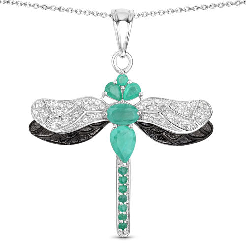 1.87 Carat Genuine Zambian Emerald and White Topaz .925 Sterling Silver Pendant 