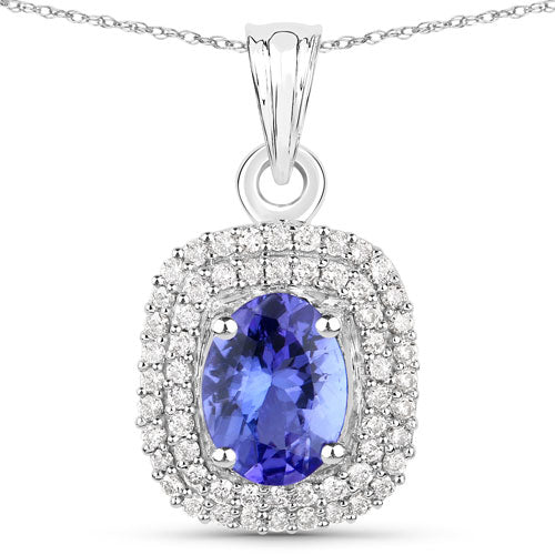 1.41 Carat Genuine Tanzanite and White Diamond 14K White Gold Pendant by Bids.com