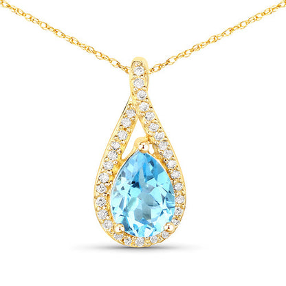 0.89 Carat Genuine Swiss Blue Topaz and White Diamond 14K Yellow Gold Pendant by Bids.com
