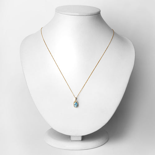 0.89 Carat Genuine Swiss Blue Topaz and White Diamond 14K Yellow Gold Pendant by Bids.com