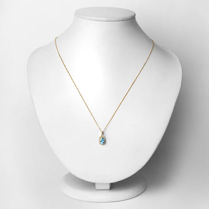 0.89 Carat Genuine Swiss Blue Topaz and White Diamond 14K Yellow Gold Pendant by Bids.com