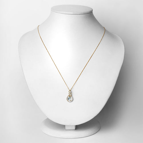 0.76 Carat Genuine Aquamarine and White Diamond 14K Yellow Gold Pendant by Bids.com