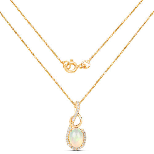 0.56 Carat Genuine Ethiopian Opal and White Diamond 14K Yellow Gold Pendant  DestGlow