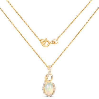 0.56 Carat Genuine Ethiopian Opal and White Diamond 14K Yellow Gold Pendant  DestGlow