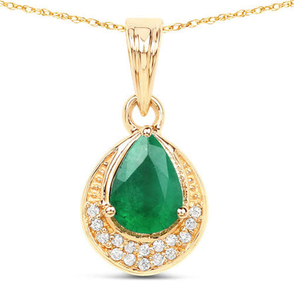 0.89 Carat Genuine Zambian Emerald and White Diamond 14K Yellow Gold Pendant by Bids.com