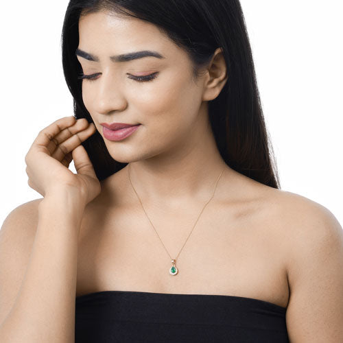 0.89 Carat Genuine Zambian Emerald and White Diamond 14K Yellow Gold Pendant by Bids.com