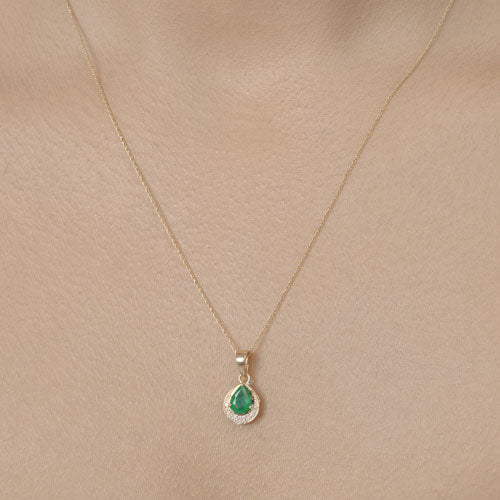 0.89 Carat Genuine Zambian Emerald and White Diamond 14K Yellow Gold Pendant by Bids.com