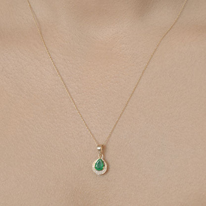 0.89 Carat Genuine Zambian Emerald and White Diamond 14K Yellow Gold Pendant by Bids.com