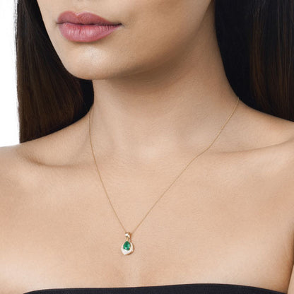 0.89 Carat Genuine Zambian Emerald and White Diamond 14K Yellow Gold Pendant by Bids.com