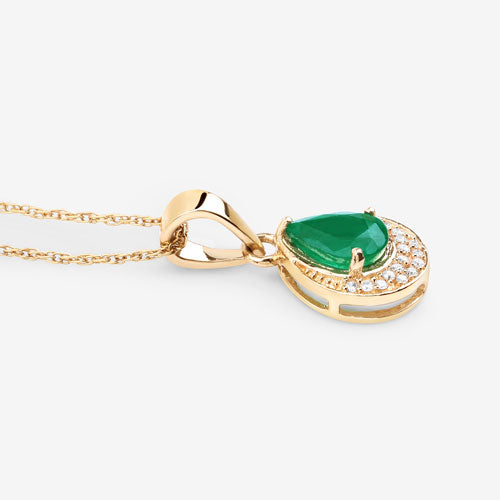 0.89 Carat Genuine Zambian Emerald and White Diamond 14K Yellow Gold Pendant by Bids.com
