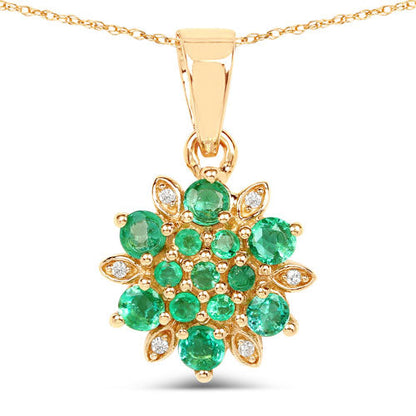 0.72 Carat Genuine Zambian Emerald and White Diamond 14K Yellow Gold Pendant  DestGlow