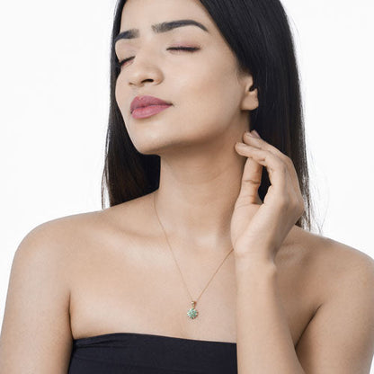 0.72 Carat Genuine Zambian Emerald and White Diamond 14K Yellow Gold Pendant  DestGlow