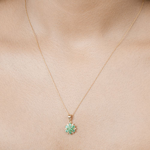 0.72 Carat Genuine Zambian Emerald and White Diamond 14K Yellow Gold Pendant  DestGlow