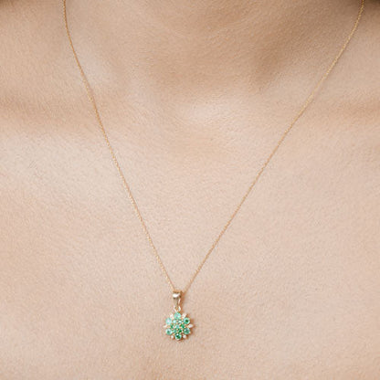 0.72 Carat Genuine Zambian Emerald and White Diamond 14K Yellow Gold Pendant  DestGlow